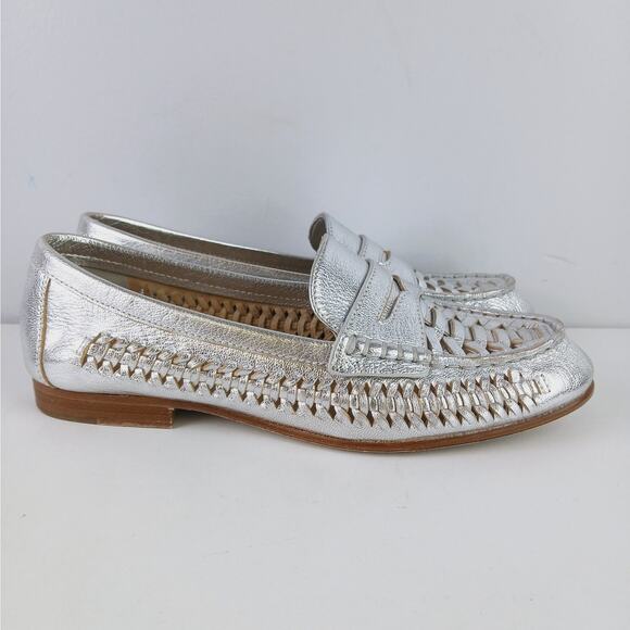 Veronica Beard SZ 7 Woven Penny Loafer In Silver $375 - Picture 3 of 10